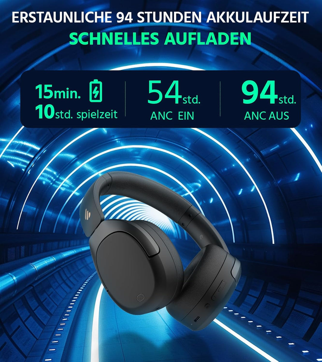 Edifier W830NB Wireless Over Ear Kopfhörer mit -45dB ANC, 94Std. AKKU, LDAC Hi-Res Sound, Spatial Au