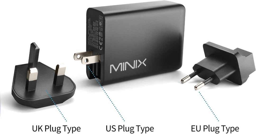 MINIX 100 W Turbo GaN Ladegerät mit 4 Anschlüssen, universelles Schnellladegerät 2 x USB-C Power Del