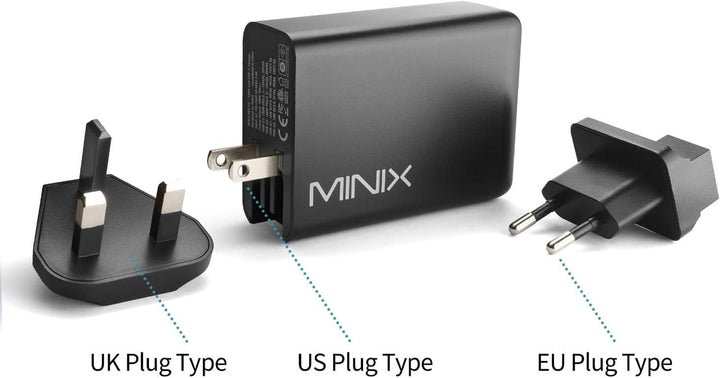 MINIX 100 W Turbo GaN Ladegerät mit 4 Anschlüssen, universelles Schnellladegerät 2 x USB-C Power Del