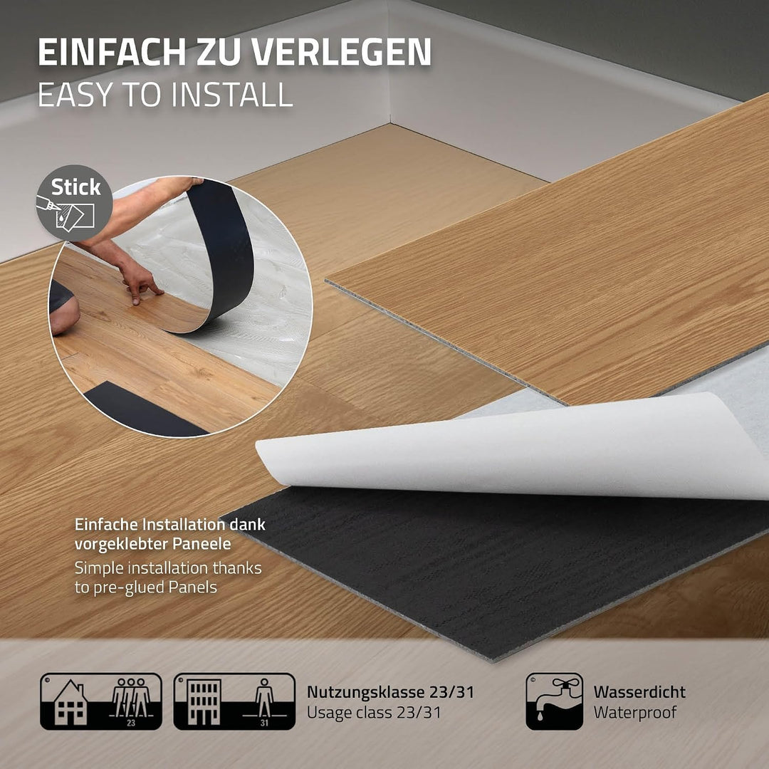 ML-Design Deluxe PVC Bodenbelag, Selbstklebende Vinyl-Dielen, Vinylboden, 91,5 cm x 15,3 cm x 2 mm,