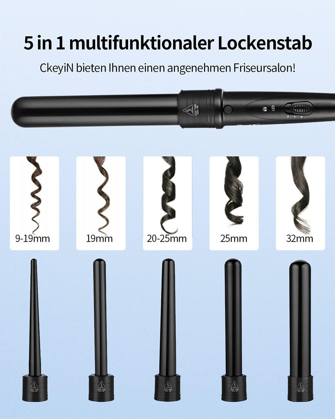 CkeyiN lockenstab,lockenstab Set 5 in 1 Multifunktions Austauschbare Keramikbeschichtung Curling Iro