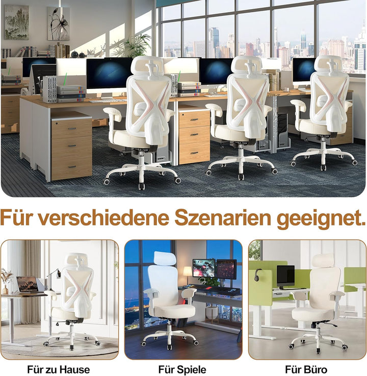 UEV Bürostuhl Ergonomisch bis 220KG Gaming Stuhl Wippfunktion beige | Schreibtischstuhl mit Armlehne