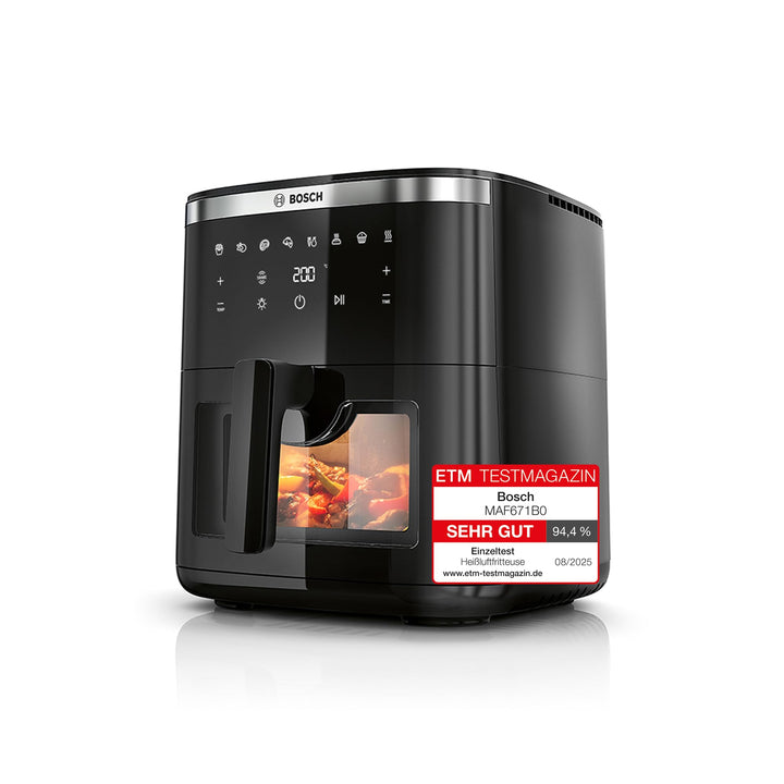 Bosch Heissluftfritteuse Serie 6, XXL 7,2 L Fassungsvermögen, 7 voreingestellte Programme, beleuchte