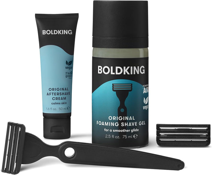 Boldking Bartpflege Set für Männer Regular - Rasierset mit Nassrasierer, 2 Stück Rasierklingen, Rasi
