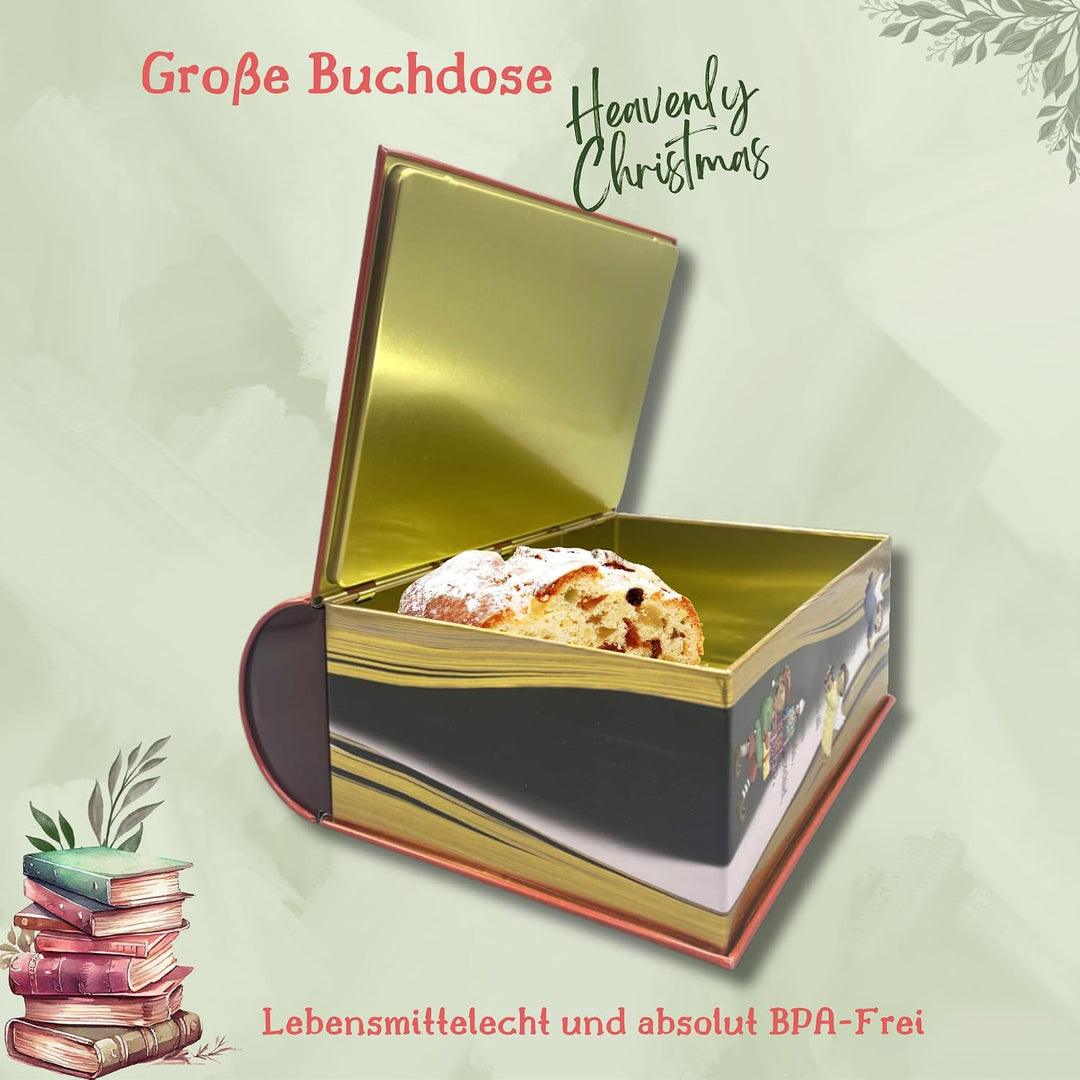 MediMuc Grosse Buchdose Heavenly Christmas - aufwändig geprägt und bedruckt - mit Engel- und Wichtel