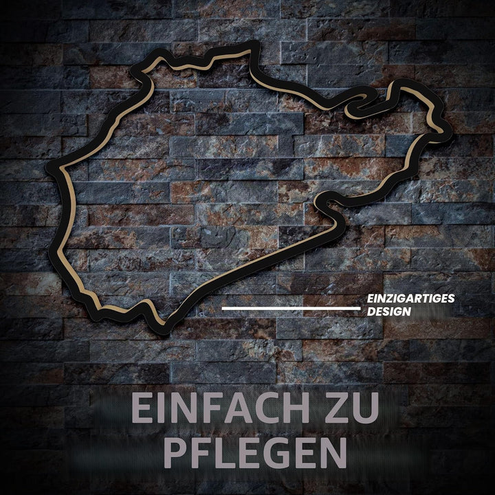 Racetrackart Holzskulptur Deko – Rennstrecke Nürburgring Nordschleife, Wandverzierung, 46 cm, Holzsk