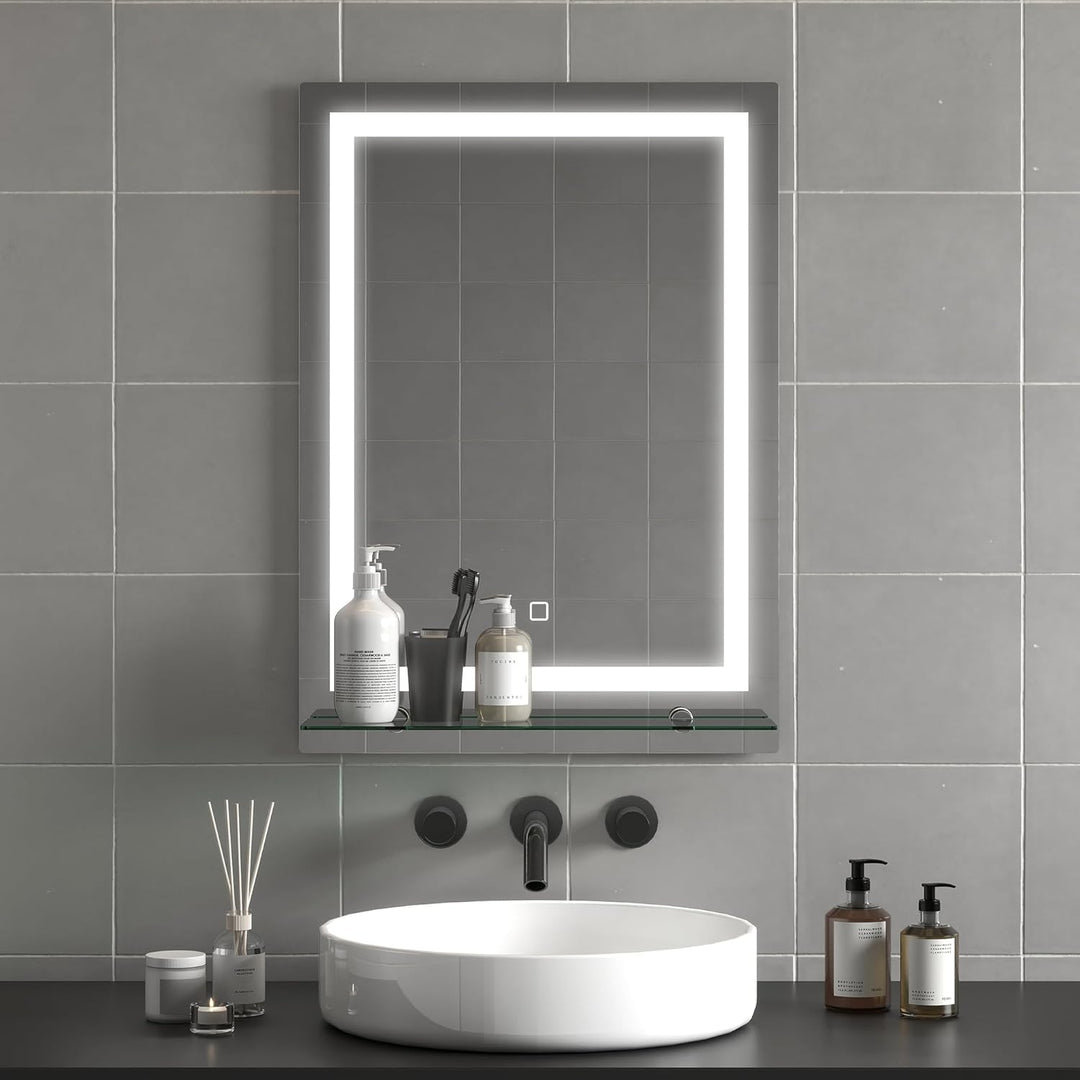 kleankin LED Badspiegel 22W Badezimmerspiegel mit Glas-Ablage Beleuchtung Wandspiegel mit Touch-Scha