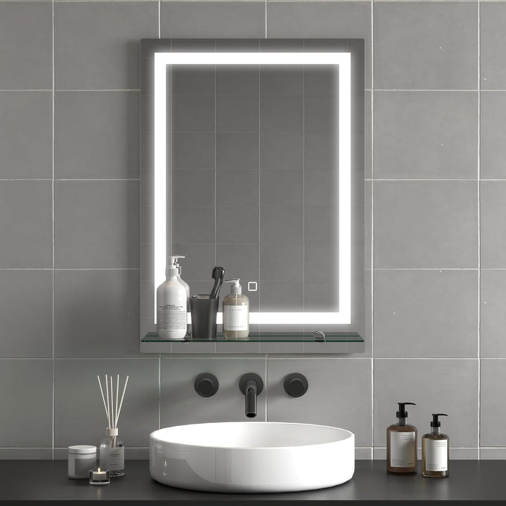 kleankin LED Badspiegel 22W Badezimmerspiegel mit Glas-Ablage Beleuchtung Wandspiegel mit Touch-Scha