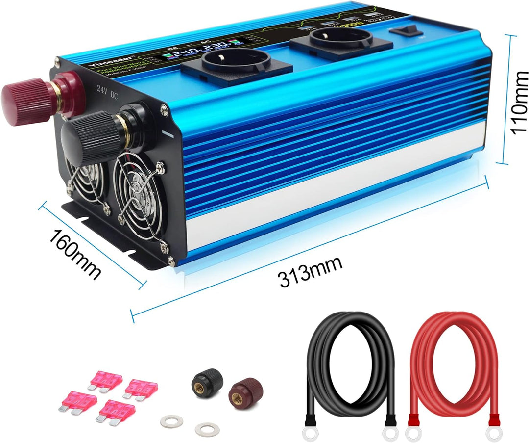 Yinleader Wechselrichter 24V 230V 1600W / 3200W Spannungswandler Reiner Sinus Wechselrichter mit 2 S