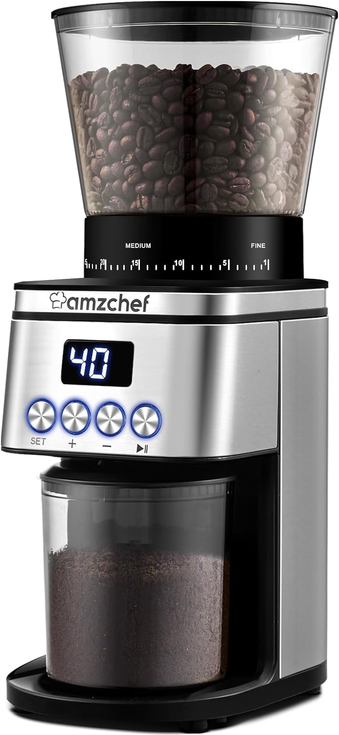 AMZCHEF Kaffeemühle Elektrisch | Individuelles Schleifvolumen und 30Mahlgrad Einstellbar | Elektrisc