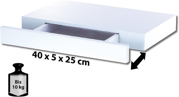 Carlo Milano Wandschublade: Wandregal mit versteckter Schublade, 40 x 5 x 25 cm, weiss (Wandschublad