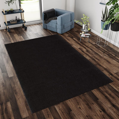 HomebyHome Teppich Wohnzimmer Shaggy Hochflor Schwarz Läufer 80x150 cm Einfarbig Design - Flauschige