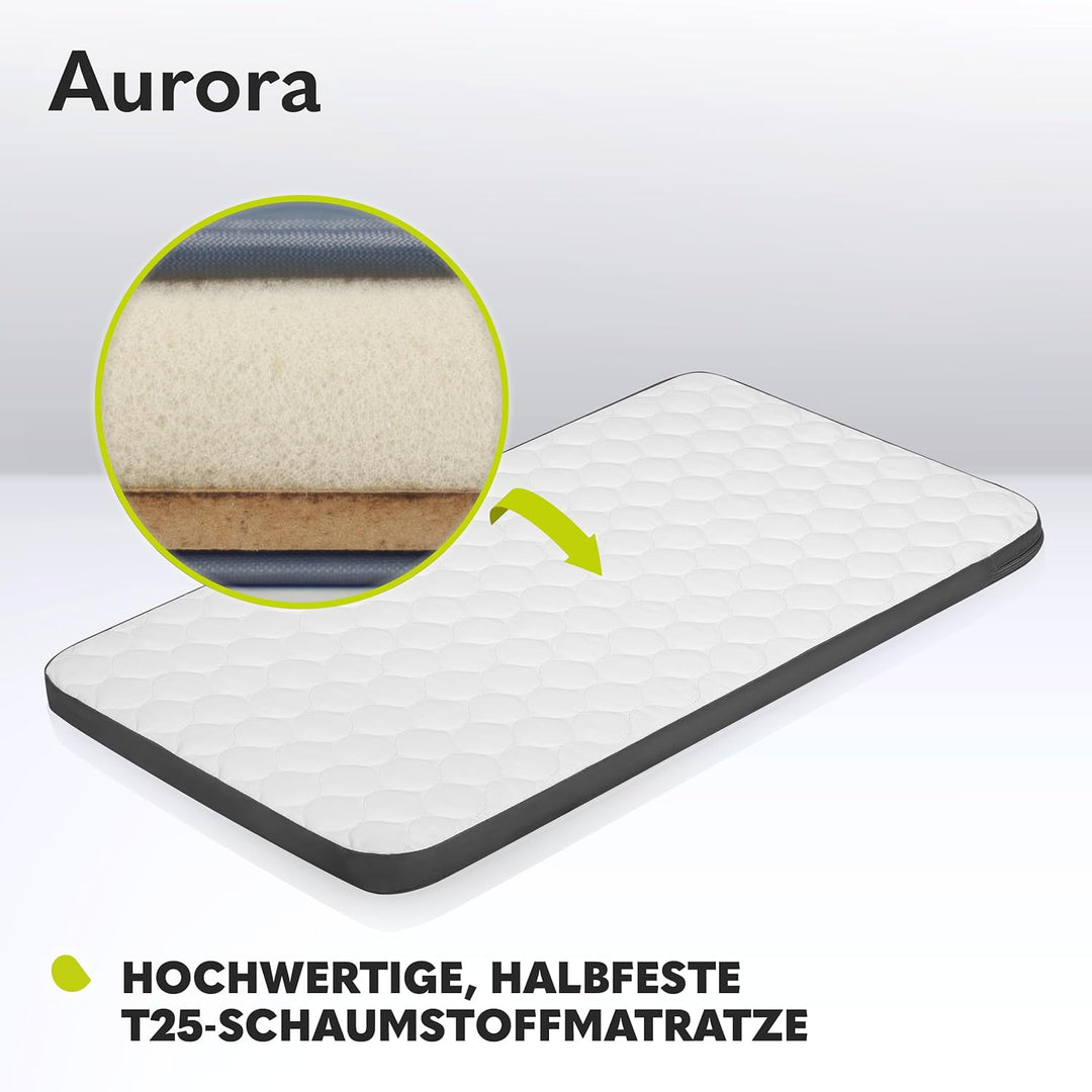 Lionelo Aurora 3 in 1 Babybett bis 9 kg, Beistellbett, Wiege, Höhenverstellug und Einstellung der Ne