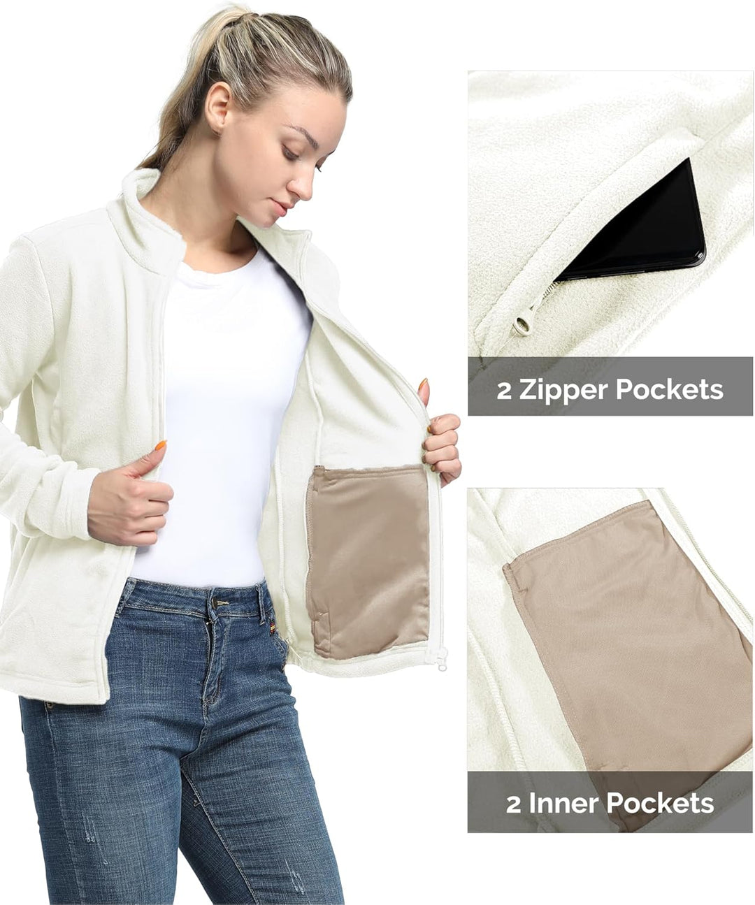 33,000ft Damen Fleecejacke mit Durchgehendem Reissverschluss Stehkragen Damen Leichte Fleece Jacke A