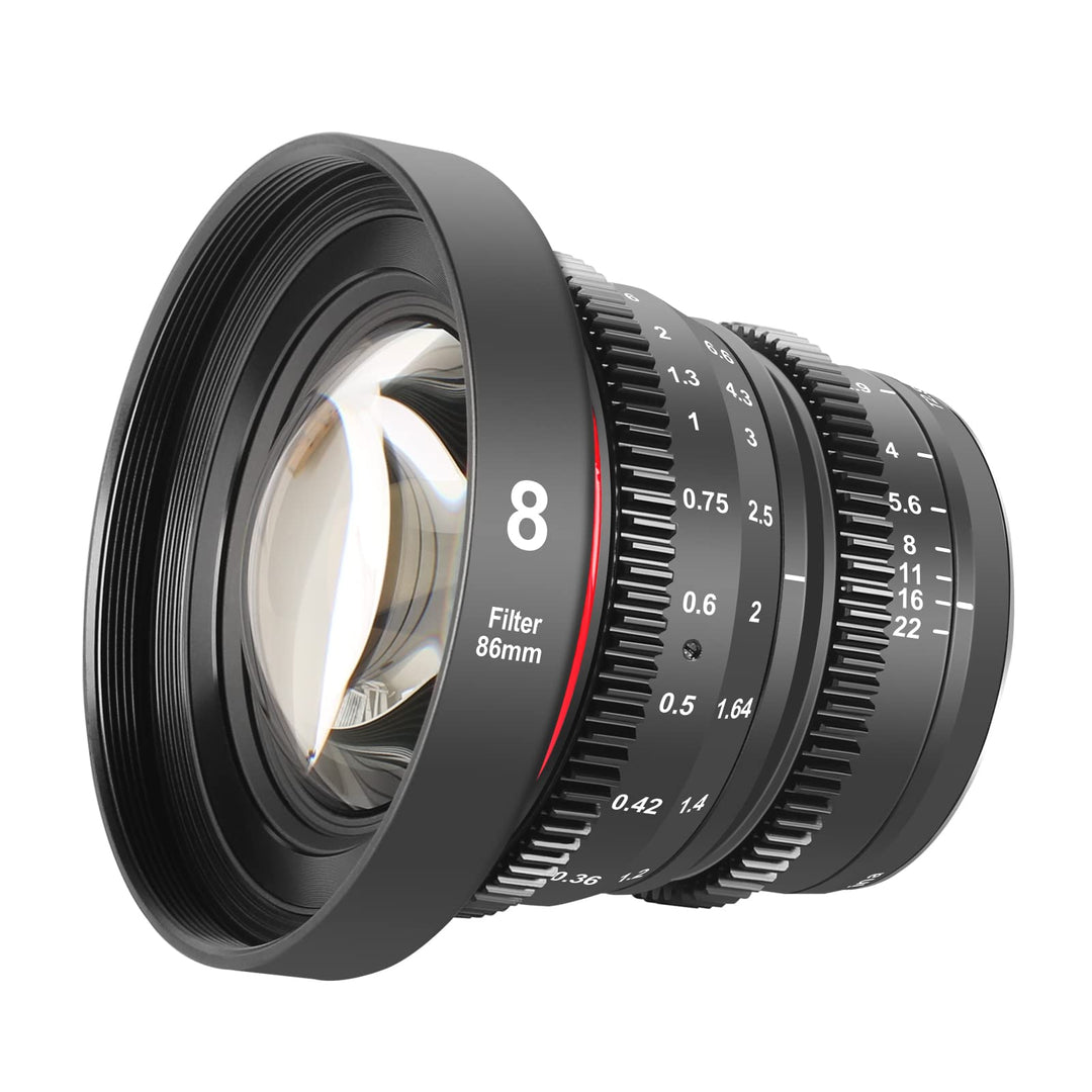 MEKE 8 mm T2.9 grosse Blende manueller Fokus Prime Low Distortion 4K Mini Cine Objektiv für Micro Fo