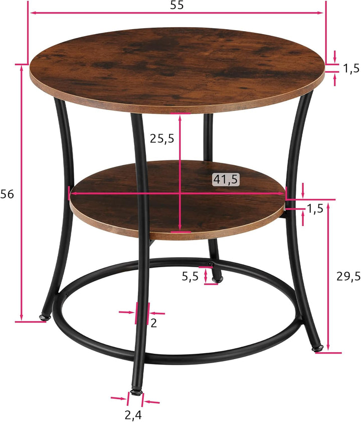 tectake Beistelltisch rund, Couchtisch mit 2 Ablagen, Industrie-Design, Nachttisch aus Holz, Ø55 x 5