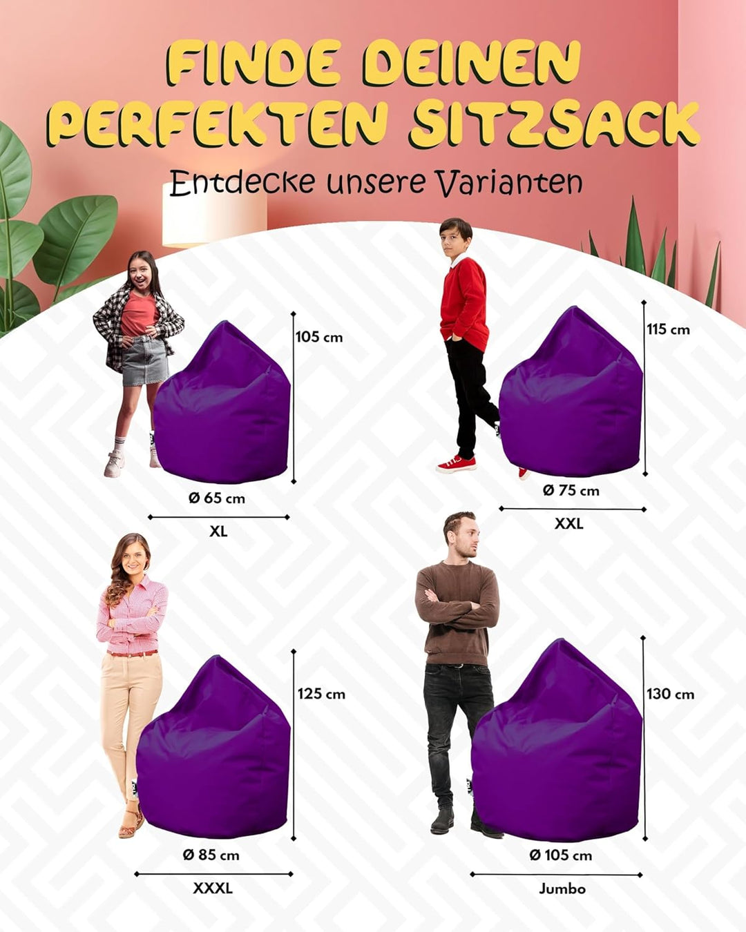 PATCH HOME Patchhome Sitzsack Tropfenform mit Reissverschluss Nachfüllbar - für In & Outdoor - mit S