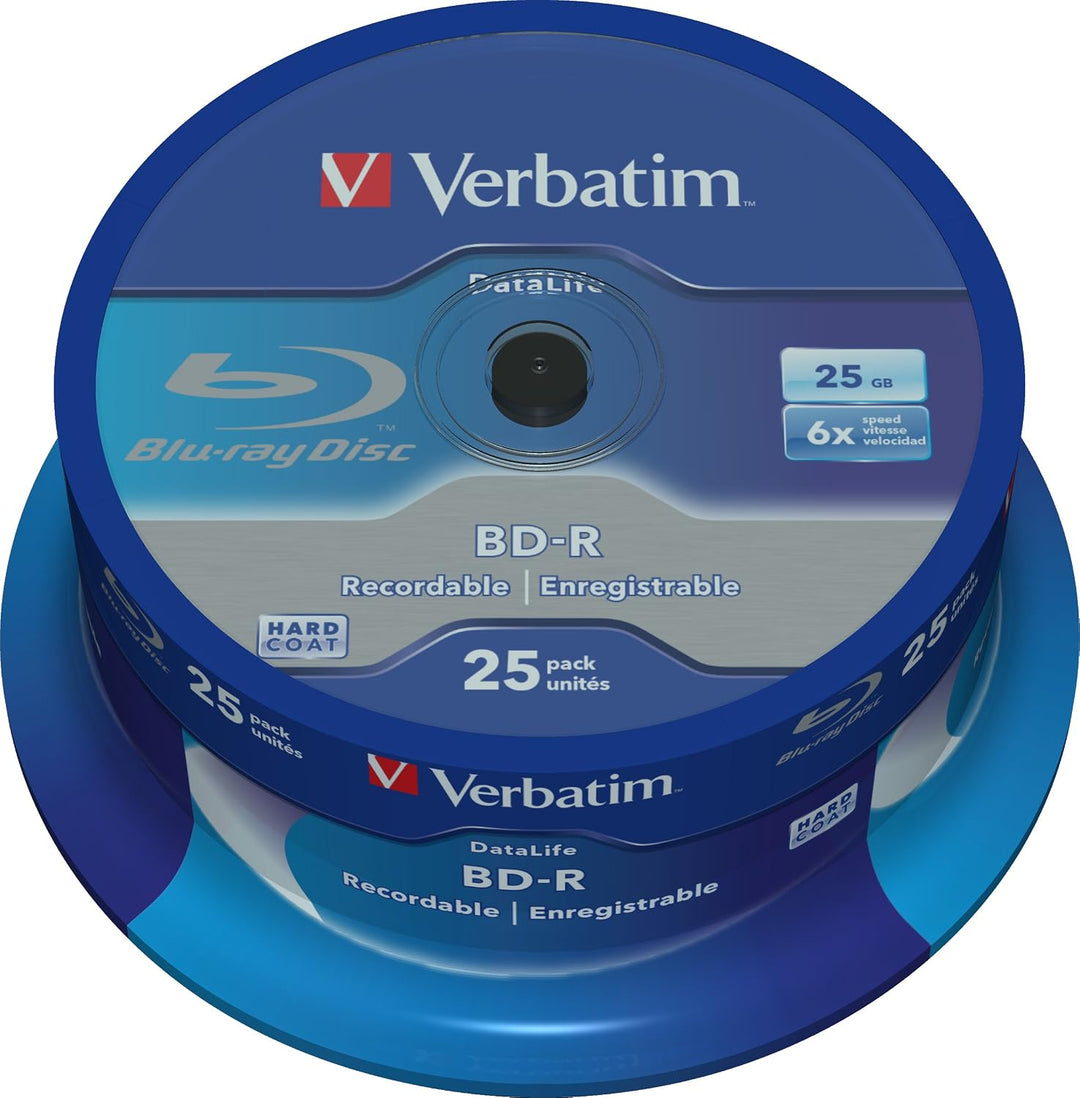 Verbatim BD-R SL Datalife, Blu-Ray-Disk 25 GB - 6-fache Brenngeschwindigkeit - Kratzschutz - 50 Stüc