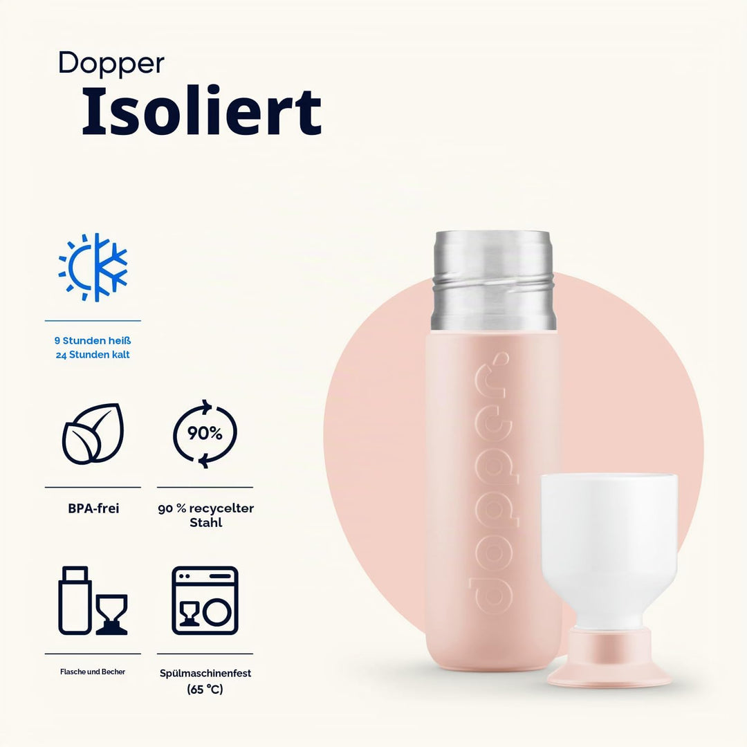 Dopper Insulated 350ml Thermosflasche Pebble Peach - Doppelwandig, auslaufsicher, hält 24h kalt/9h h