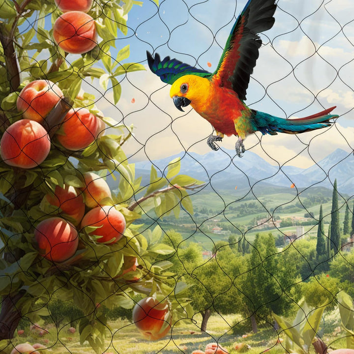 Vogelschutznetz 30×15m aus widerstandsfähigem Polyester, 5×5cm Maschenweite, UV-beständig und wetter
