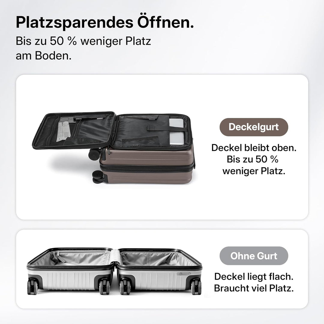 Münicase Koffer Expandierbar – Hartschalen-Trolley mit Oberseiten-Öffnung, Kompressionsgurt & extra