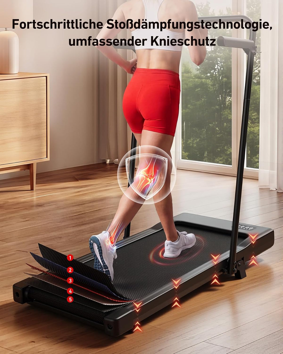 Superun Walking Pad mit Steigung 6%, Laufband mit App Erlebnis vor Ort Glänzend Schwarz 90cm, Glänze