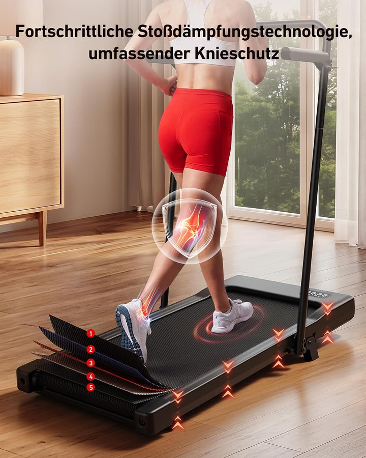 Superun Walking Pad mit Steigung 6%, Laufband mit App Erlebnis vor Ort Glänzend Schwarz 90cm, Glänze