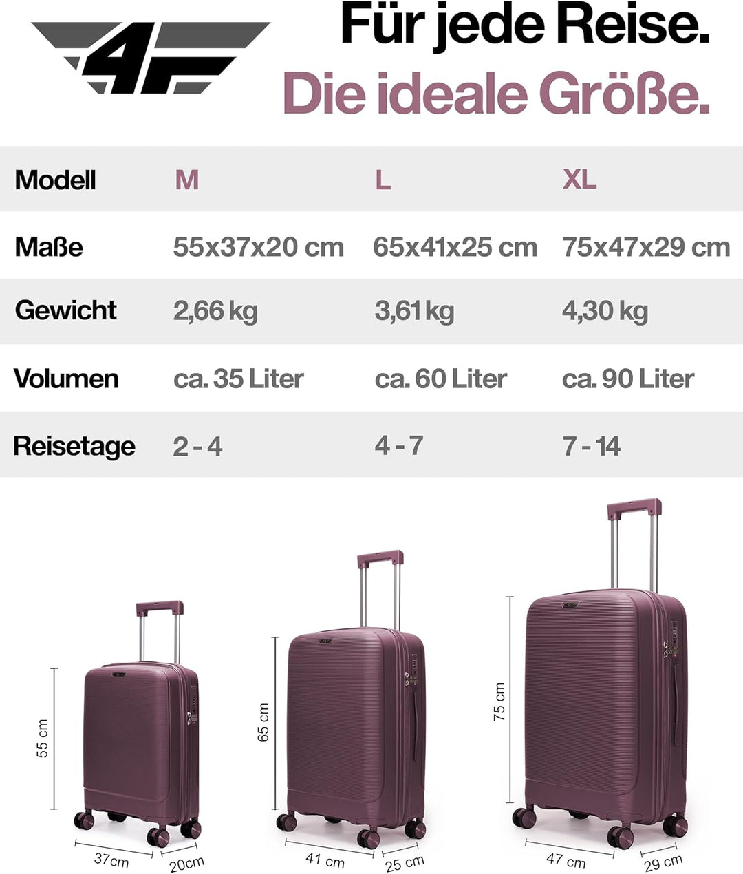 Leichter Hartschalen-Handgepäckkoffer M – 55×37×20 cm (35L), Kabinenkoffer mit TSA-Schloss, USB-Lade