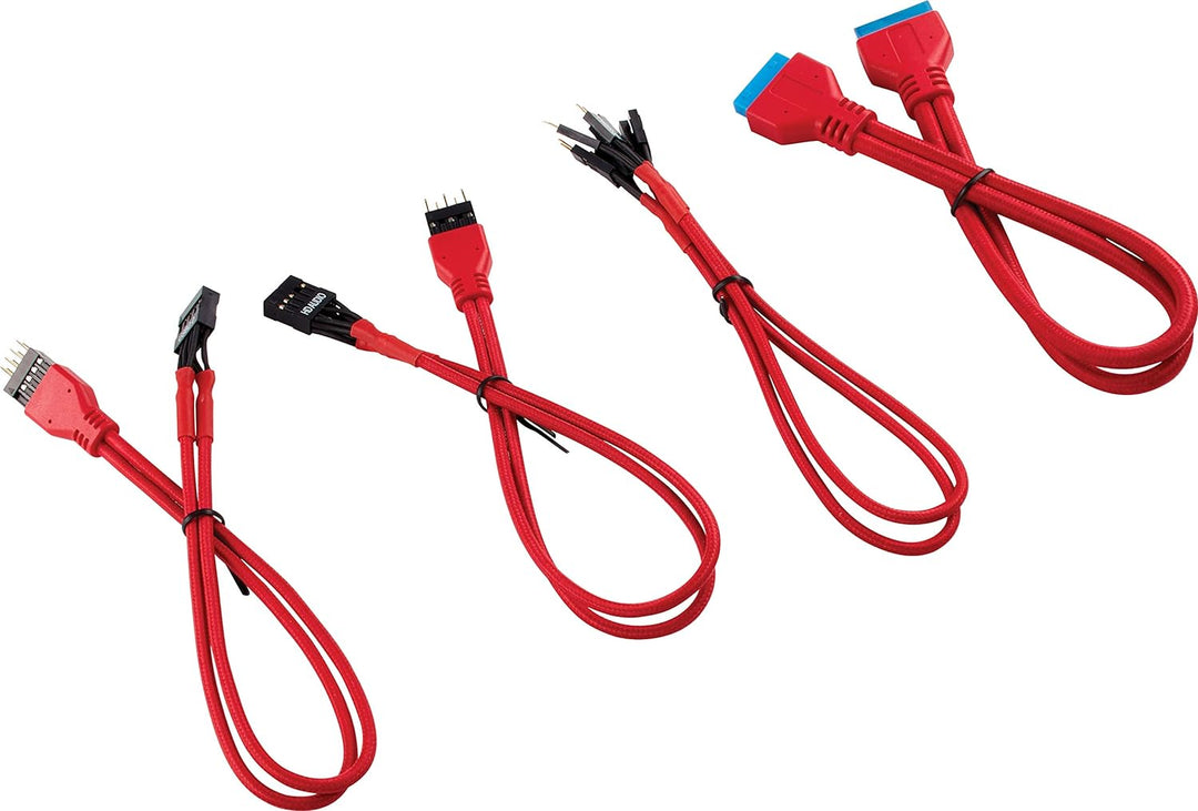 Corsair Premium Sleeved Front Panel Extension Kabel Verlängerungskit, Rot Front Panel Extension Rot,
