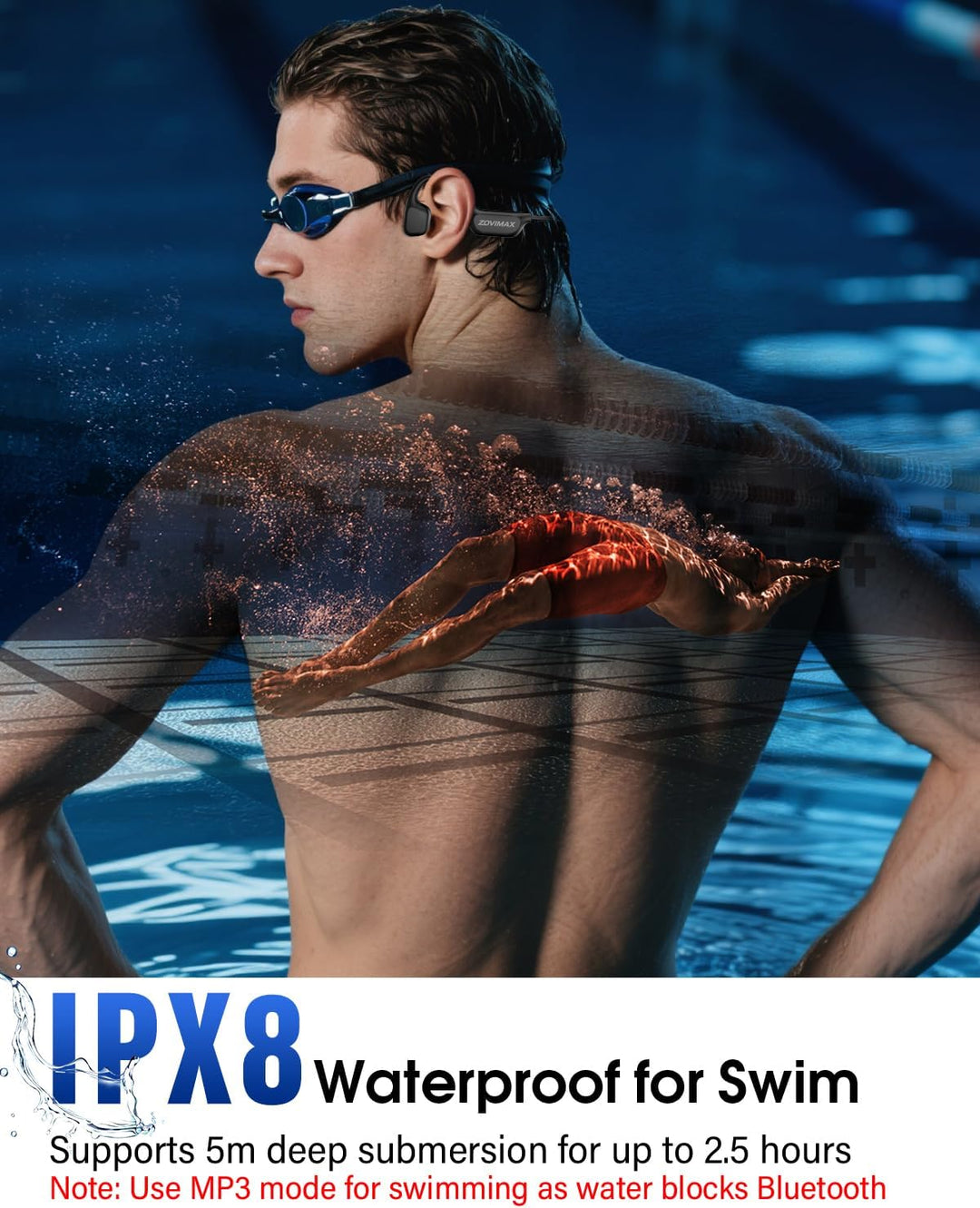 Knochenschall Kopfhörer Schwimmen, IPX8, Bluetooth 6.0, 8 GB MP3 | Open-Ear Sportkopfhörer, IPX8 was
