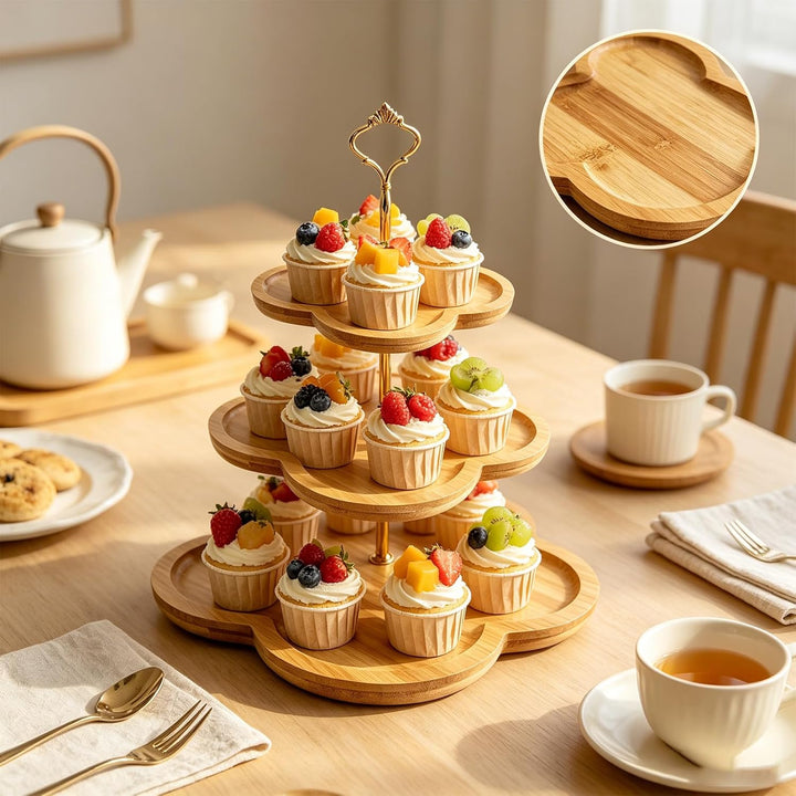 Etagere Holz - Cupcake Ständer - Tortenständer 3 Etagen - Donut Ständer für Obst, Desserts, Hochzeit