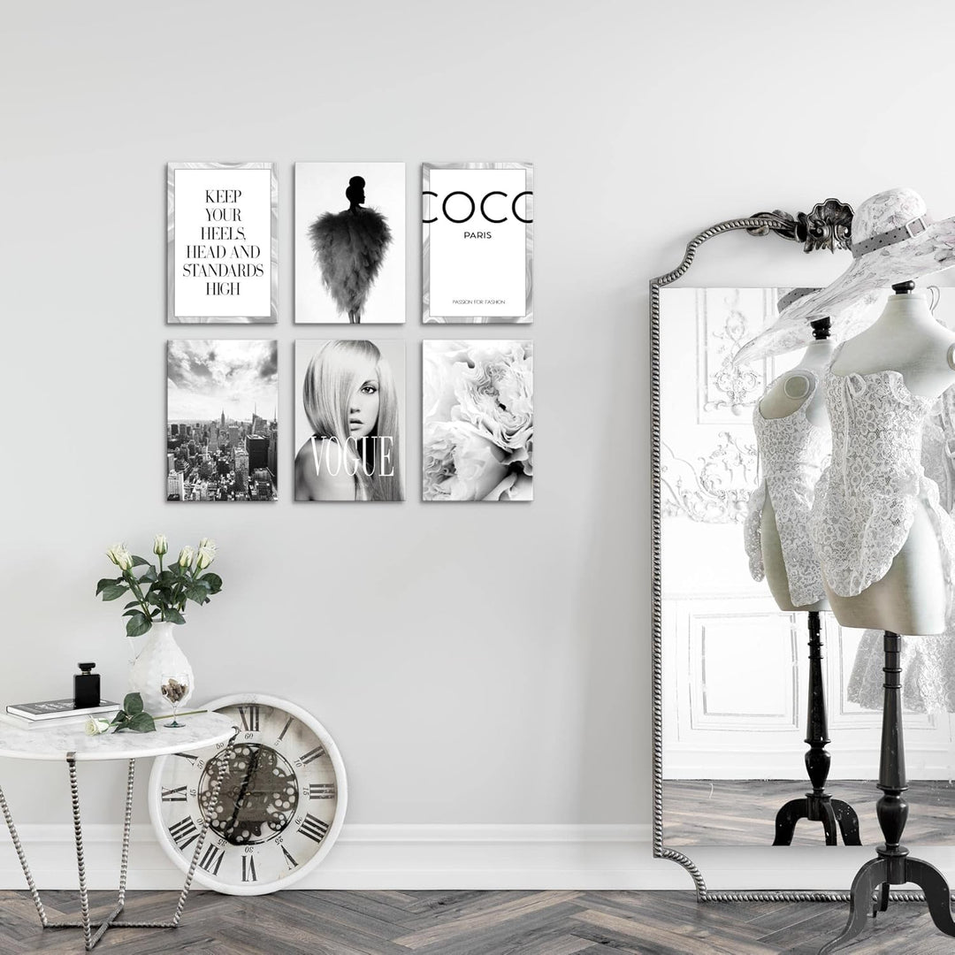 Novart Wandbilder Set Coco Fashion - KOMPLETT AUFHÄNGFERTIG - Made in Germany - Moderne Bilder Wohnz