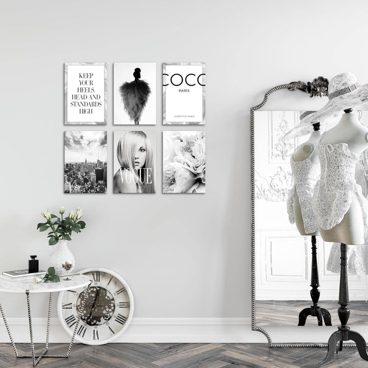 Novart Wandbilder Set Coco Fashion - KOMPLETT AUFHÄNGFERTIG - Made in Germany - Moderne Bilder Wohnz