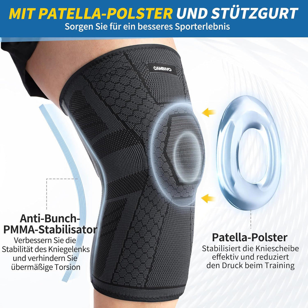 CAMBIVO 2 Stück Kniebandage Damen Männer, Kniestütze mit PMMA-Seitenstabilisatoren und Patella Pad,