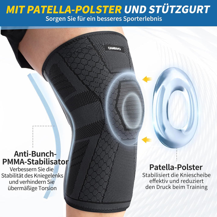 CAMBIVO 2 Stück Kniebandage Damen Männer, Kniestütze mit PMMA-Seitenstabilisatoren und Patella Pad,