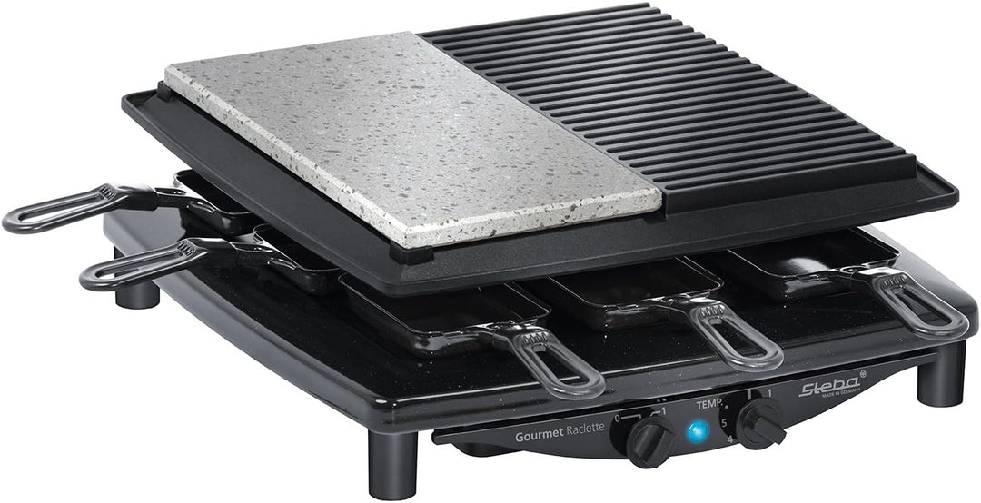 Steba Premium Raclette RC 4 Plus Deluxe | Made IN Germany | Antihaft-Druckguss-Grillplatte | Naturst