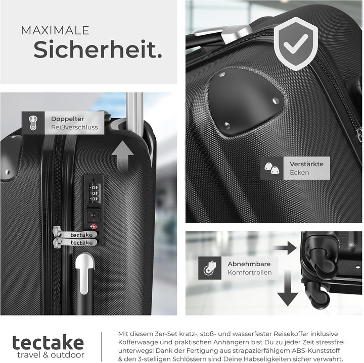 tectake® 3er Kofferset mit Kofferwaage & Kofferanhänger, Reisekoffer Set, ABS Hartschalenkoffer Set,