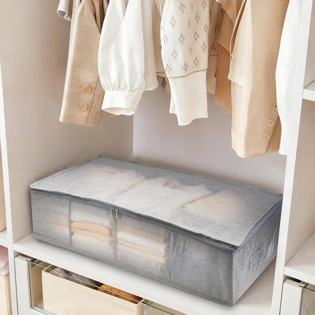 2 STK Unterbett Aufbewahrungsbox mit Deckel, 103L Faltbar Unterbettkommode mit Griff, Doppelreissver