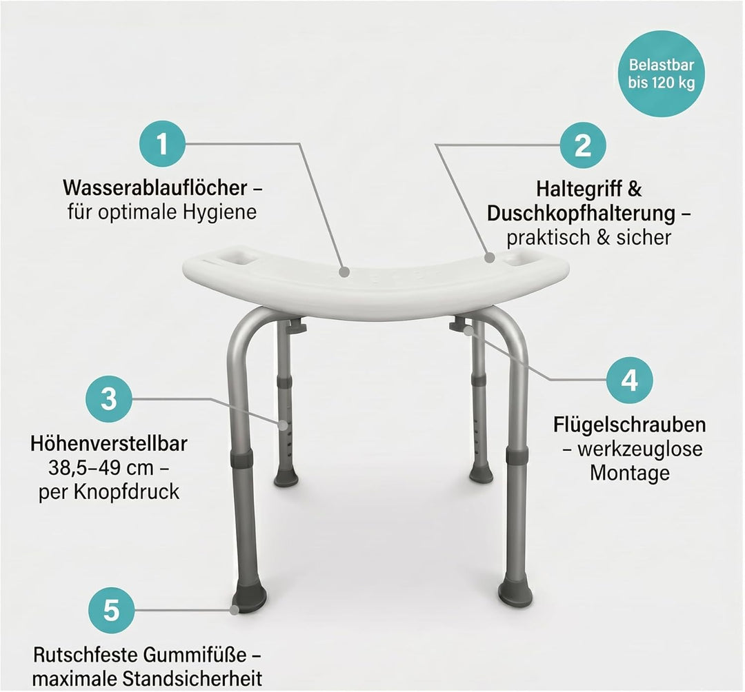 Duschhocker Badhocker Hocker | weiss höhenverstellbar| leichte Montage