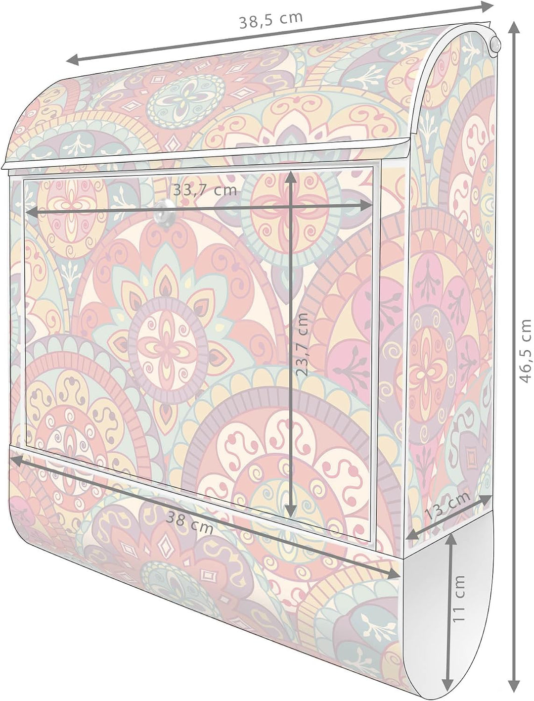 banjado® Design Briefkasten mit Motiv Rosetten 39x47x14cm &amp; 2 Schlüssel - Briefkasten Stahl weiss mi