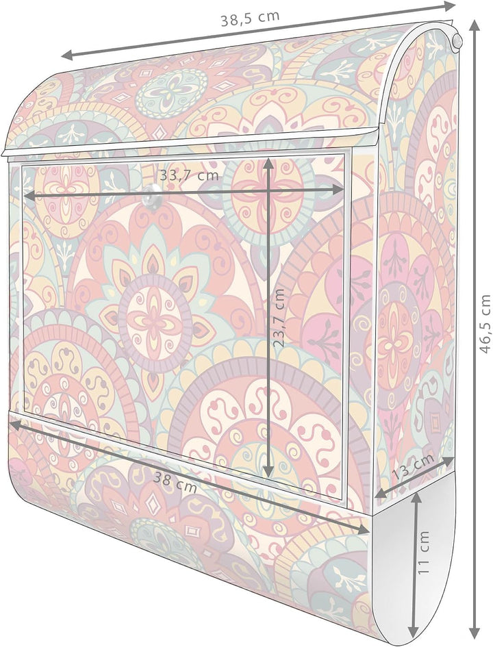 banjado® Design Briefkasten mit Motiv Rosetten 39x47x14cm &amp; 2 Schlüssel - Briefkasten Stahl weiss mi