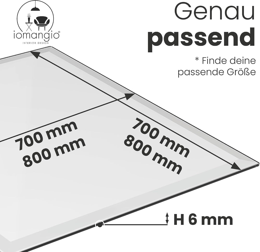 iomangio® Glasplatte Eckig 70 x 70cm Schwarz - Glasscheibe aus gehärtetem ESG Glas 6mm Dick – Tischp
