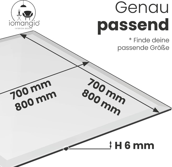 iomangio® Glasplatte Eckig 70 x 70cm Schwarz - Glasscheibe aus gehärtetem ESG Glas 6mm Dick – Tischp