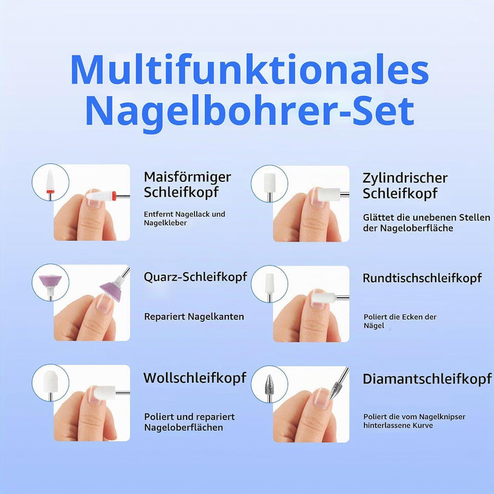 hes Nagelfeilen-Set, 11 in 1, wiederaufladbar, für Maniküre und Pediküre, mit 3 Geschwindigkeitsstuf