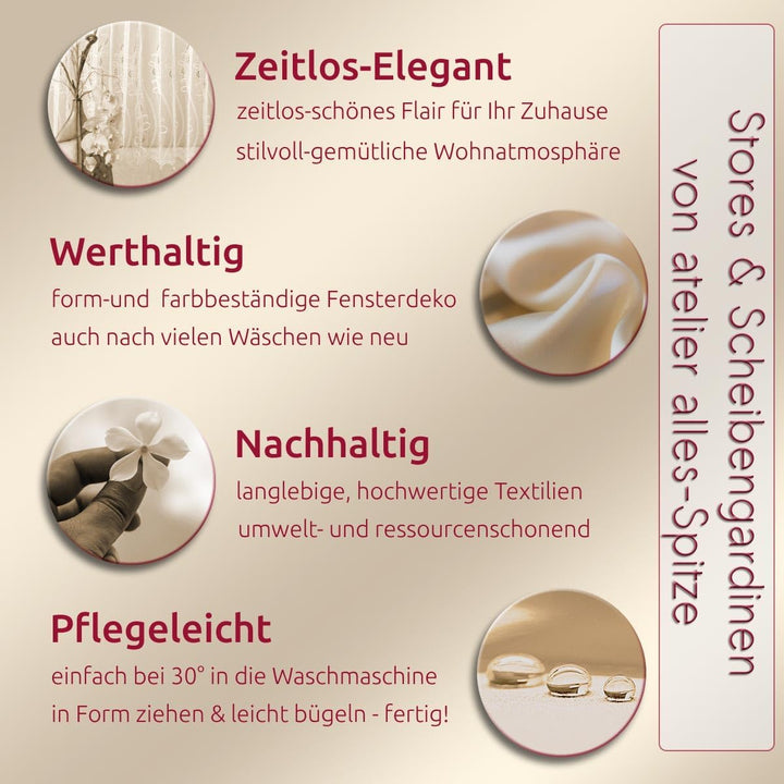 Moderne Scheibengardine Sancia mit Ranken-Stickerei aus Plauener Spitze weiss-gelb-dunkelgrau in 3 H