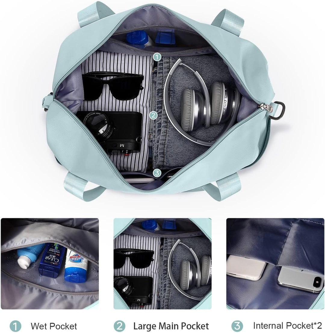 Reisetasche Damen Sporttasche mit Kulturbeutel 40x20x25 Ryanair Handgepäck Tasche Weekender Bag Schw