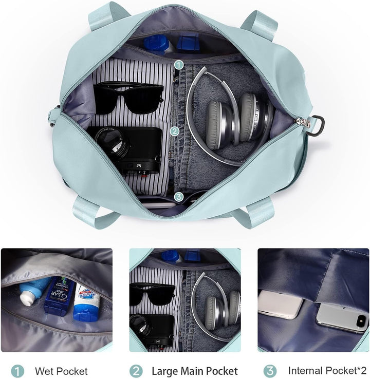 Reisetasche Damen Sporttasche mit Kulturbeutel 40x20x25 Ryanair Handgepäck Tasche Weekender Bag Schw