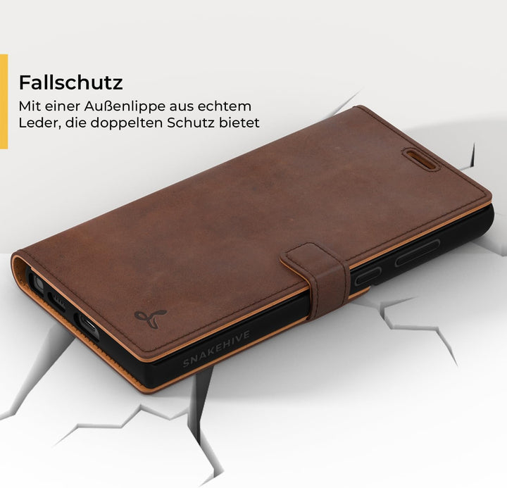 Snakehive Galaxy S22 Ultra 5G Hülle Leder | Stylische Handyhülle mit Kartenhalter & Standfuss | Hand