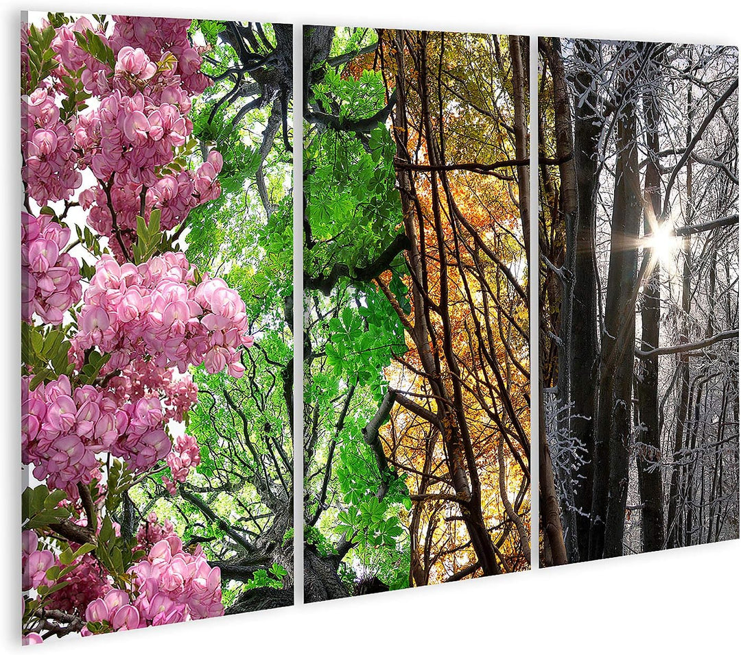 islandburner Bild auf Leinwand Vier Jahreszeiten Bilder Wandbilder Poster Leinwand 130x80cm - 3 Teil