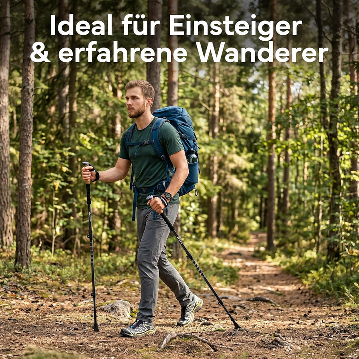 Wanderstöcke Teleskop Carbon oder Aluminium 65-135cm - Höhenverstellbare Walking Stöcke Damen & Herr